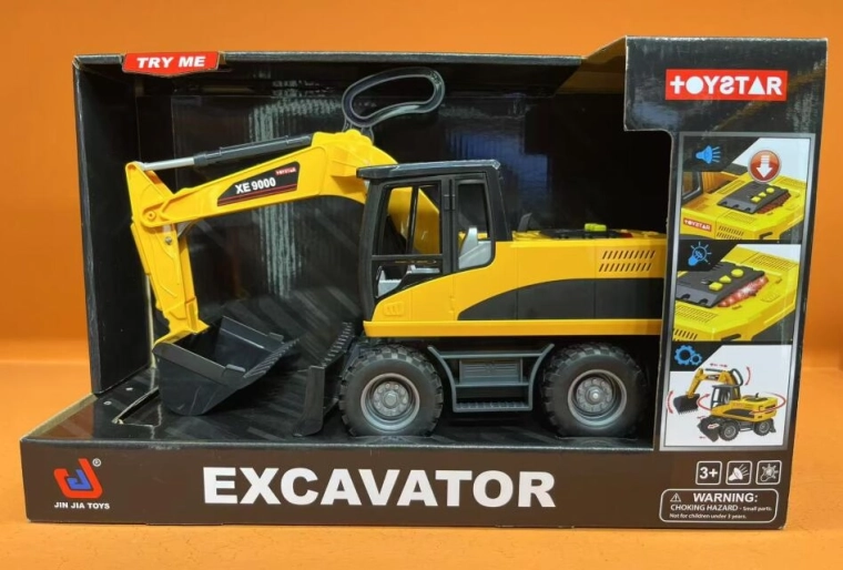 Gelbes Bauspielzeug – Bagger mit beweglichen Schaufeln