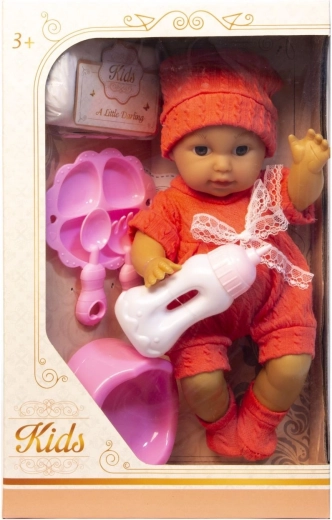 Baby-Puppe mit Zubehör, trinkt und macht Pipi – 1 Stück