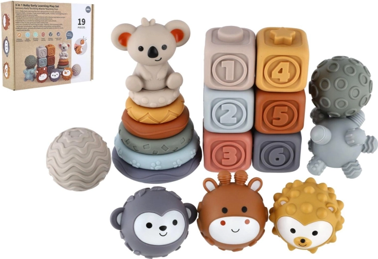 Silikon-Set für Babys: Stapelringe, Bausteine und Sinnesbälle 19-tlg.