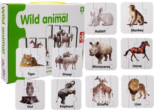 Lernpuzzle – Wildtiere, 10 Paare, englische Vokabeln