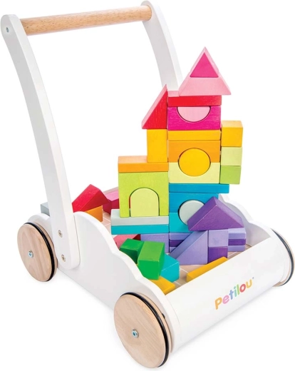 Le Toy Van Holzlauflernwagen Rainbow Cloud mit Bausteinen
