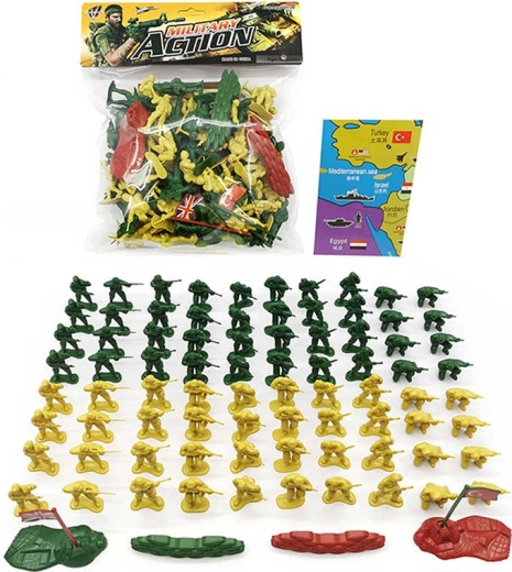 Militärisches Soldatenfiguren-Set mit Barrikaden und Flaggen (87 Teile)