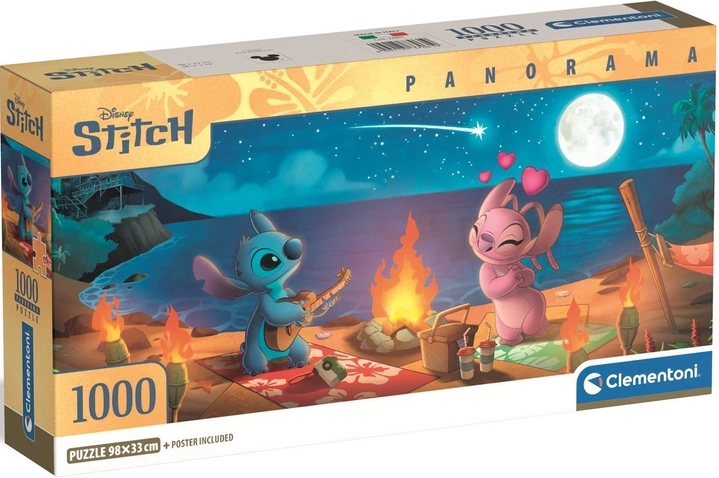 Panorama-Puzzle Lilo & Stitch – nächtliches Lagerfeuer, 1000 Teile