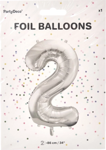 Folienballon Zahl 2 silbern 86 cm