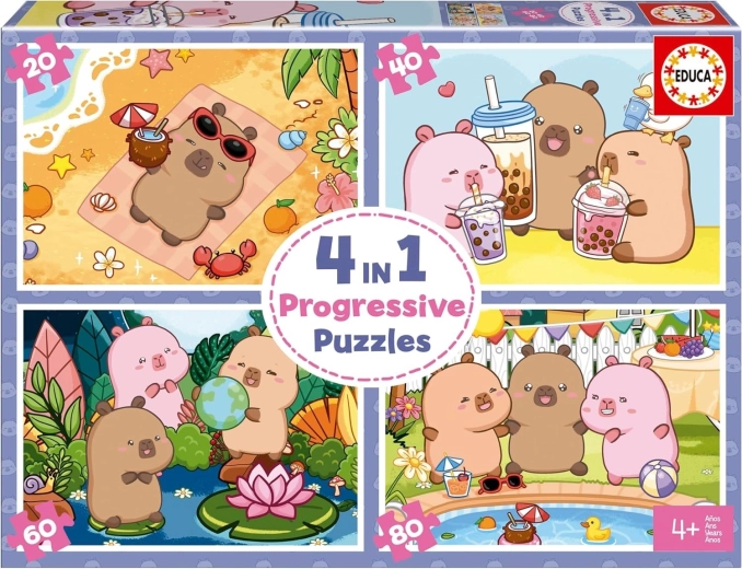 Educa Puzzle CapyFun 4 in 1 – progressives Kinderpuzzle (20, 40, 60, 80 Teile)