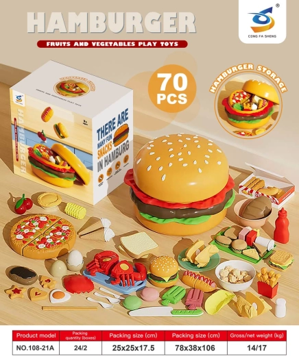 Kinder-Fast-Food-Set im Hamburger mit 70 Zubehörteilen