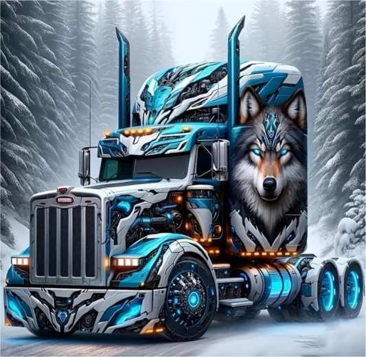 Norimpex Diamantmalerei Lkw mit Wolf in winterlicher Landschaft 30 × 40 cm