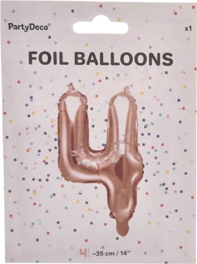 Folienballon Zahl 4 perlrosa 35 cm