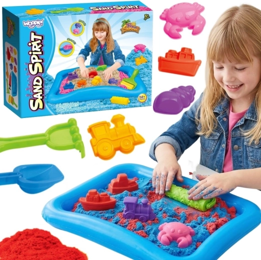 Woopie Sand Spirit kinetischer Sand – Set mit aufblasbarem Becken und Förmchen 3+
