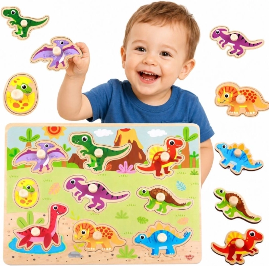 Holz-Montessori-Steckpuzzle Dinosaurier Tooky Toy