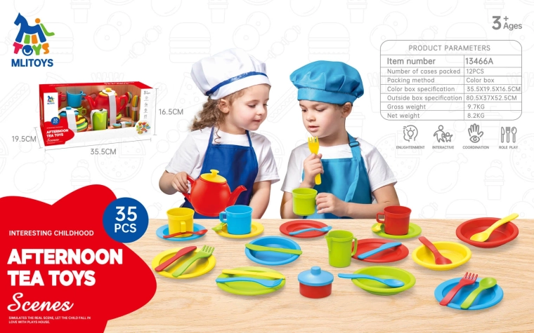 Mega-Kinder-Teeservice mit Tellern und Zubehör, 35 Teile