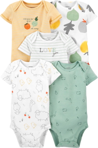 Carter’s Baby-Kurzarmbody mit Umschlagausschnitt Veggies neutral, 5 Stk., Größe 46