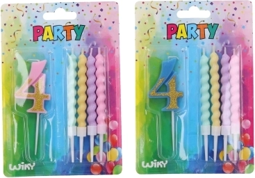 Partykerze Nummer 4 mit 4 Kerzen