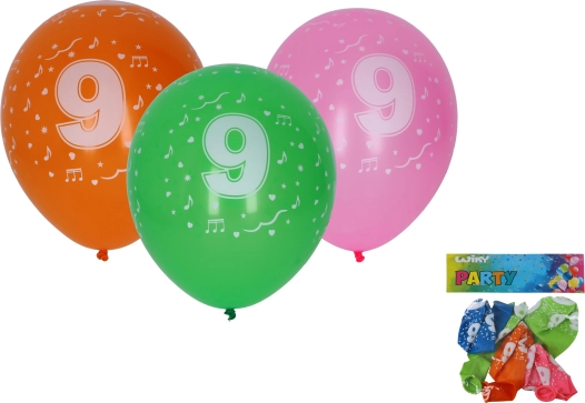 Aufblasbare Ballons 30 cm mit Zahl 9, Set 5 Stück