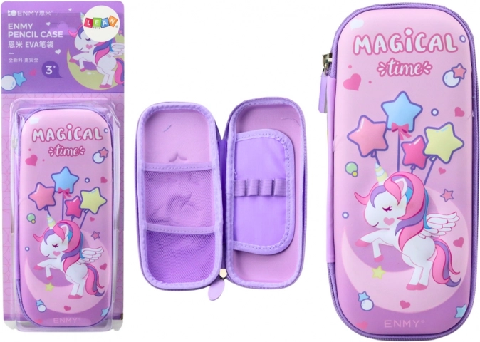 3D Federmäppchen Einhorn Ausklappbar Lila 23x10x5 cm