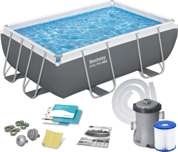 Garten-Rechteckpool mit Metallrahmen 282 × 196 × 84 cm mit Filter BESTWAY