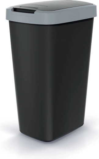 Abfalleimer Compacta Q Flap 45 l, schwarz mit hellgrauem Deckel