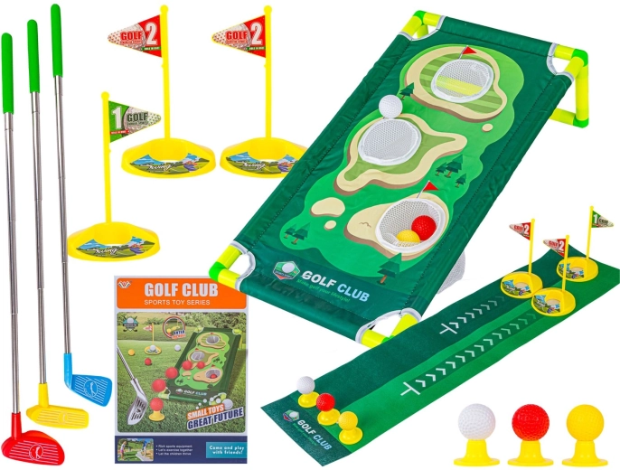 Mini-Golf-Kinderspiel mit Matte, Schlägern und Zubehör