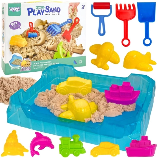 Woopie kinetischer Sand 0,5 kg – Set mit Tablett und Förmchen