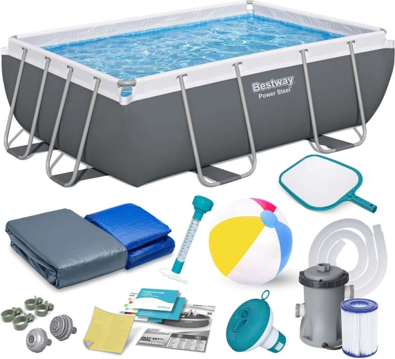 Garten-Rechteckpool mit Metallrahmen 282 × 196 × 84 cm Set 16-in-1 BESTWAY