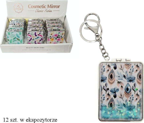 Mädchens Taschenspiegel mit Anhänger – rechteckig, mit Feder- oder Blumenmotiv