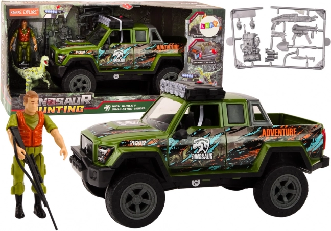 Grünes Geländewagen mit Dino-Figuren und Soundeffekten