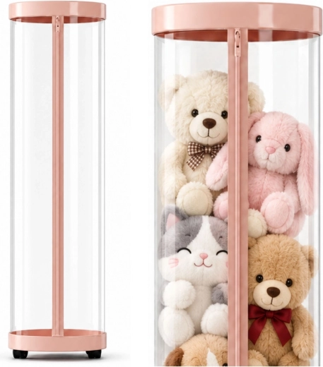 Rosa drehbarer Organizer für Plüschtiere und Spielzeug mit LED-Beleuchtung, 126 cm