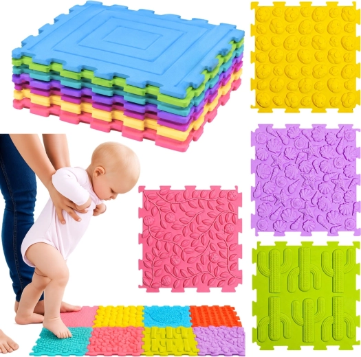 Sensorisches Silikon-Puzzle – Massage- und Sensorikmatte 12 Stk. (25 × 25 cm)