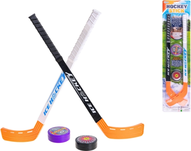 Kinder-Eishockey-Set 57 cm mit zwei Pucks