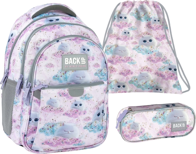 Preisgünstiges Schulset BackUP Dreamy 3v1 (Rucksack, Federmäppchen und Turnbeutel)