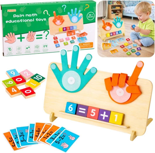 Holzpuzzle Mathematik mit Fingern, Karten und Ziffern