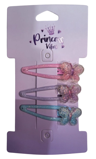 Pink Set glitzernder Haarspangen mit Schmetterlingen (3 Stk.)