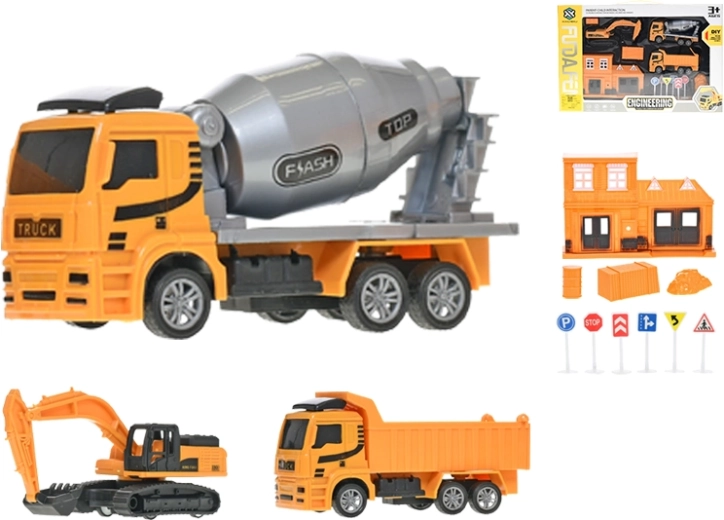 Set aus Baufahrzeugen mit Rückziehmotor 12–14 cm, 3 Stk.