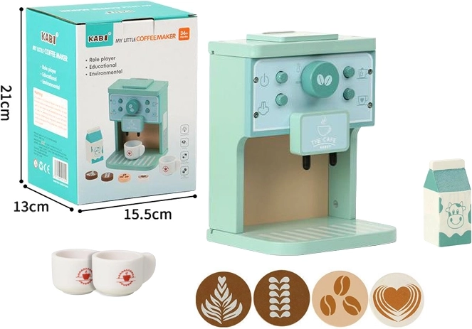 Holz-Kaffeemaschine mit Tassen