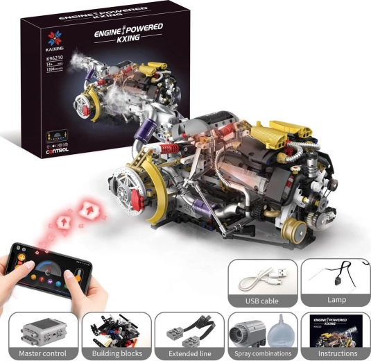 Motor-Bausatz mit USB, LED-Licht und Raucheffekt (1394 Teile)