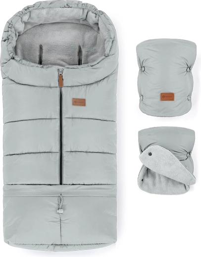 Petite&Mars Winterset: Fußsack Jibot 3in1 und Kinderwagen-Handmuff Jasie, Quiet Grey