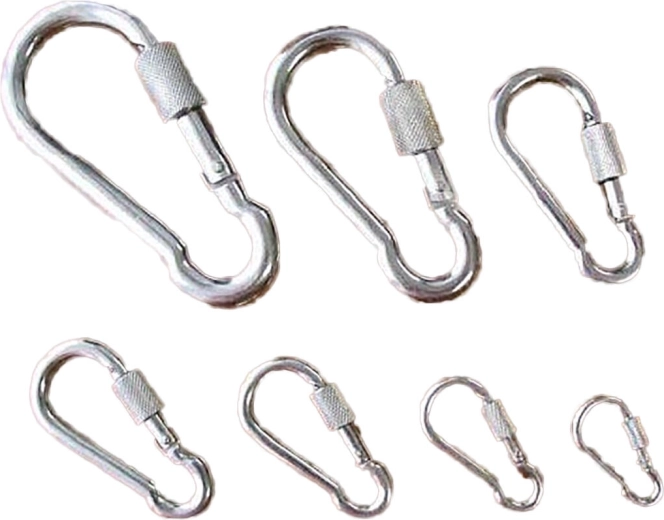 Stahl-Karabiner mit Sicherungsmutter 80 mm, verzinkt, Tragfähigkeit 230 kg (5 Stk.)