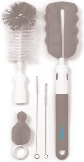 BabyOno Bürste zum Reinigen von Flaschen und Schnullern mit austauschbarem Griff, grau