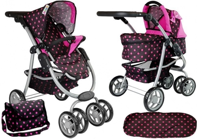 Puppenwagen mit Tasche schwarz-pink