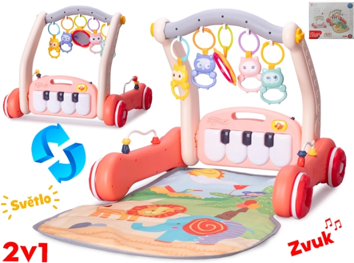 Lauflernwagen und Spielmatte 2-in-1 mit rosa Klavier