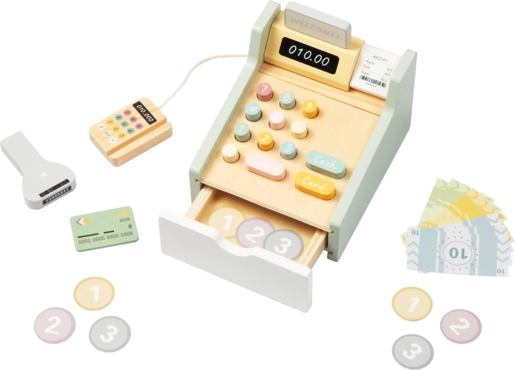 Holz-Kinderkasse Tooky Toy mit Terminal und Scanner