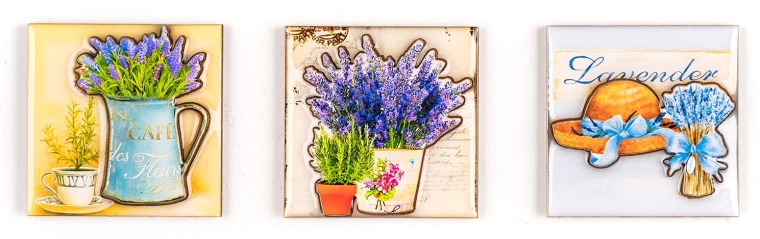 Magnete Lavender – Set mit 3 Stück, Deko-Mix