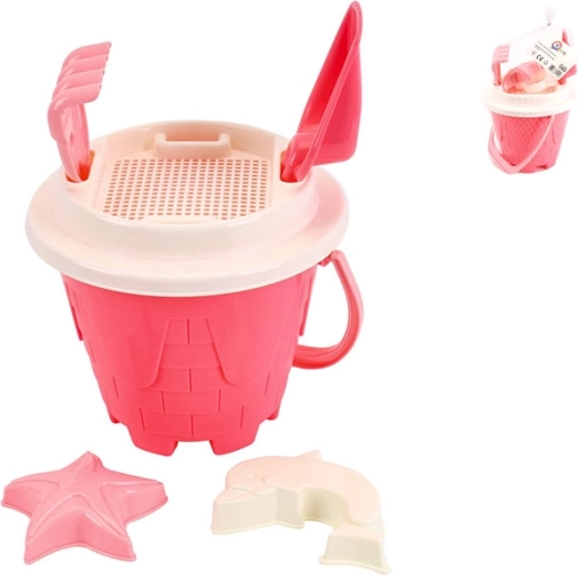 Rosa Sandspielset mit Eimer 18 × 26 cm