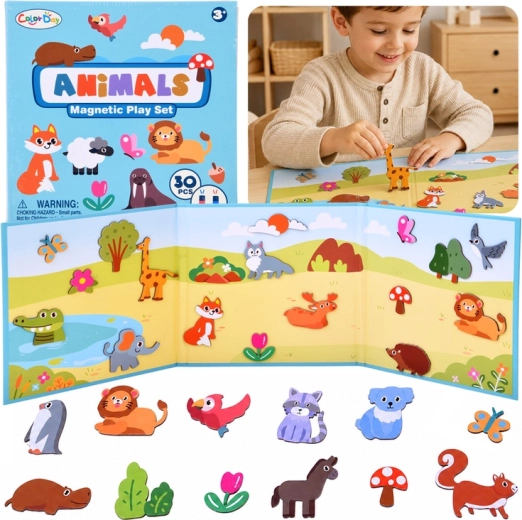 Magnetisches Puzzle Tiere mit ausklappbarer Tafel und 30 Magneten