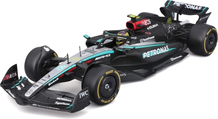 Bburago Mercedes-AMG Petronas W15 2024 #44 Lewis Hamilton – Formel-1-Modell 1:24 im Acrylbox