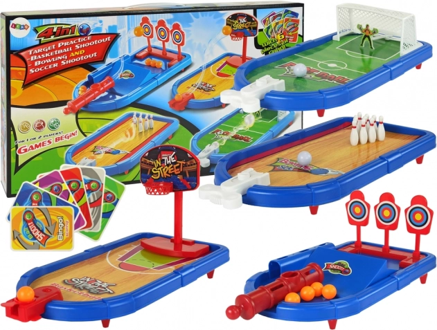 Tischspiel-Set 4-in-1 – Basketball, Fußball, Kegeln und Zielschießen