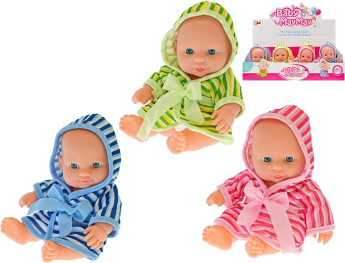 Baby in gestreiftem Bademantel 20 cm