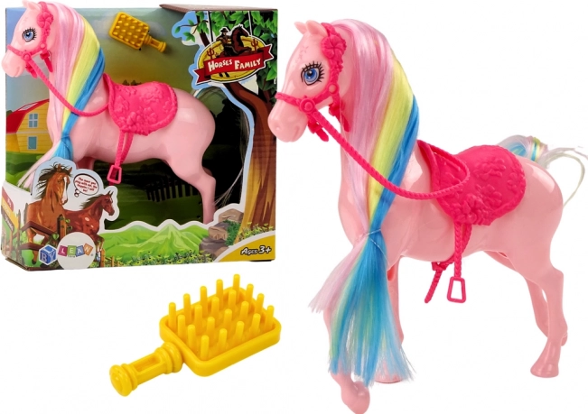 Pferdefigur mit Bunter Mähne und Rosafarbenem Sattel