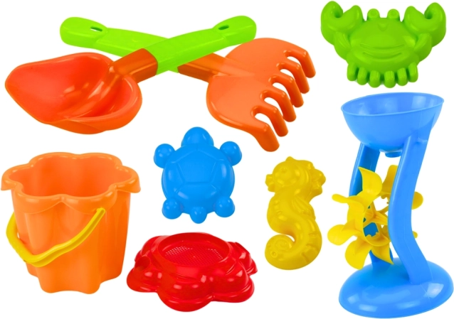 Bunte Sandsatzspielzeuge mit Mühle und Förmchen