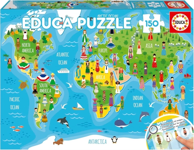 Educa Puzzle Weltkarte mit Mädchen 150 Teile